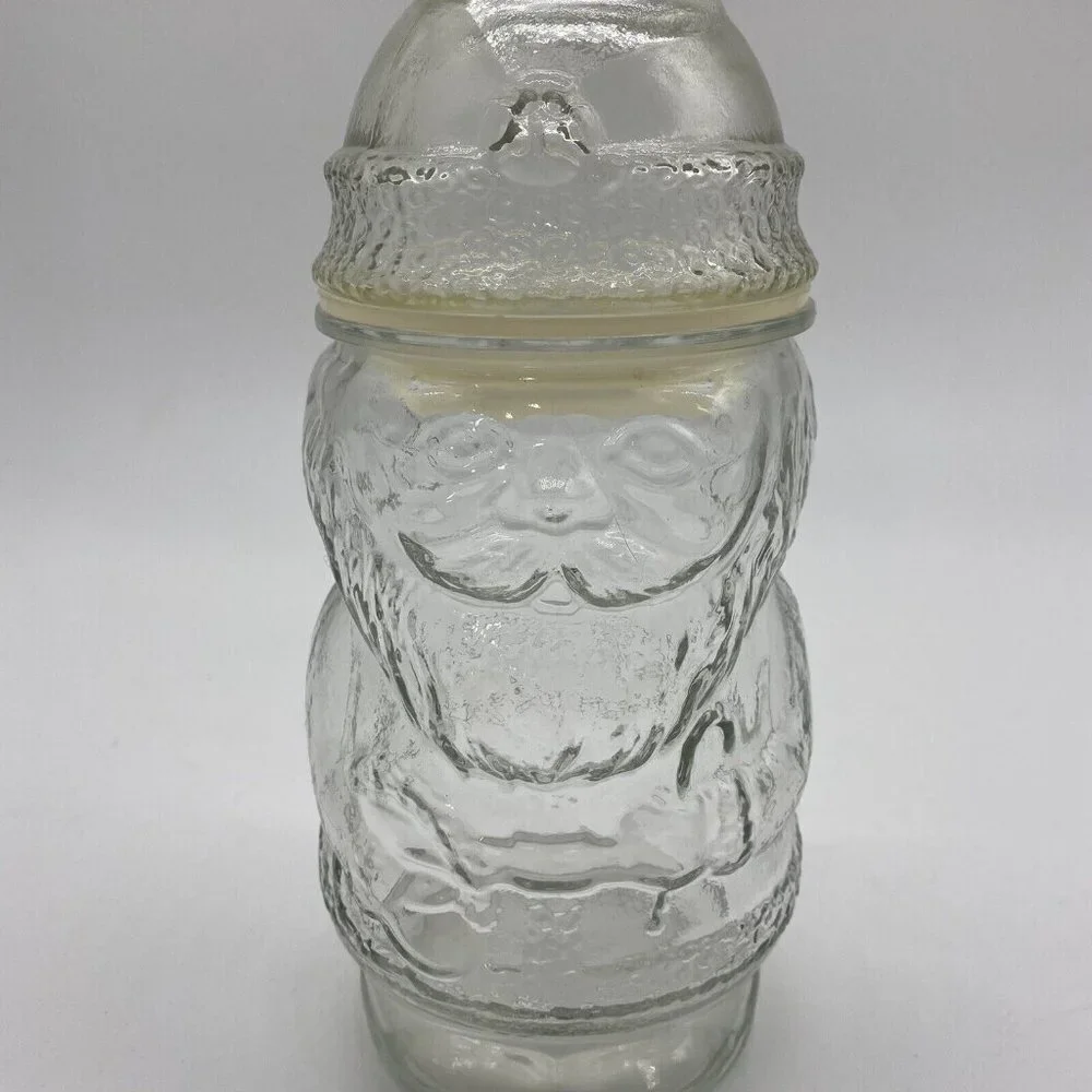 Christmas Glass Santa Claus Shaped Jar w/‎ Hat Shaped Lid Holiday 8